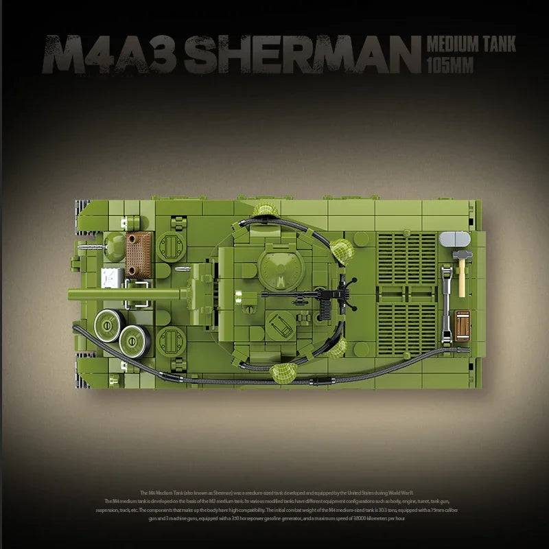 MOC M4A3 Sherman Medium Tank Building Blocks Bricks