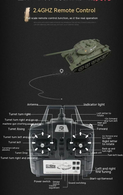 T34/85 Large Multi Functional Combat Simulation RC Tank