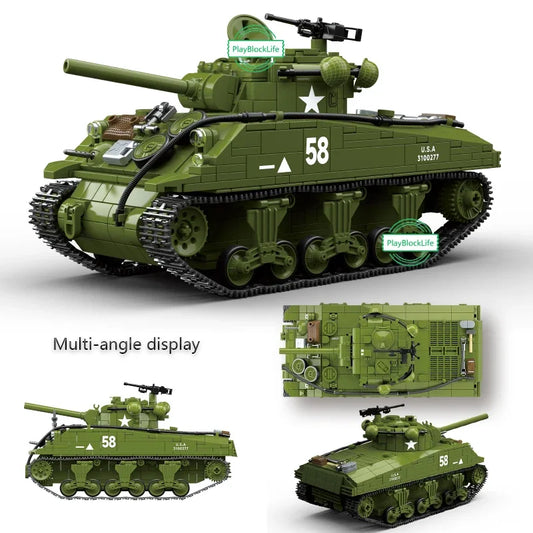 MOC M4A3 Sherman Medium Tank Building Blocks Bricks